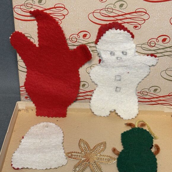 Vintage Christmas Ornaments Handmade Felt & Sequin Santa Claus Snowman Snowflake - Picture 6 of 7
